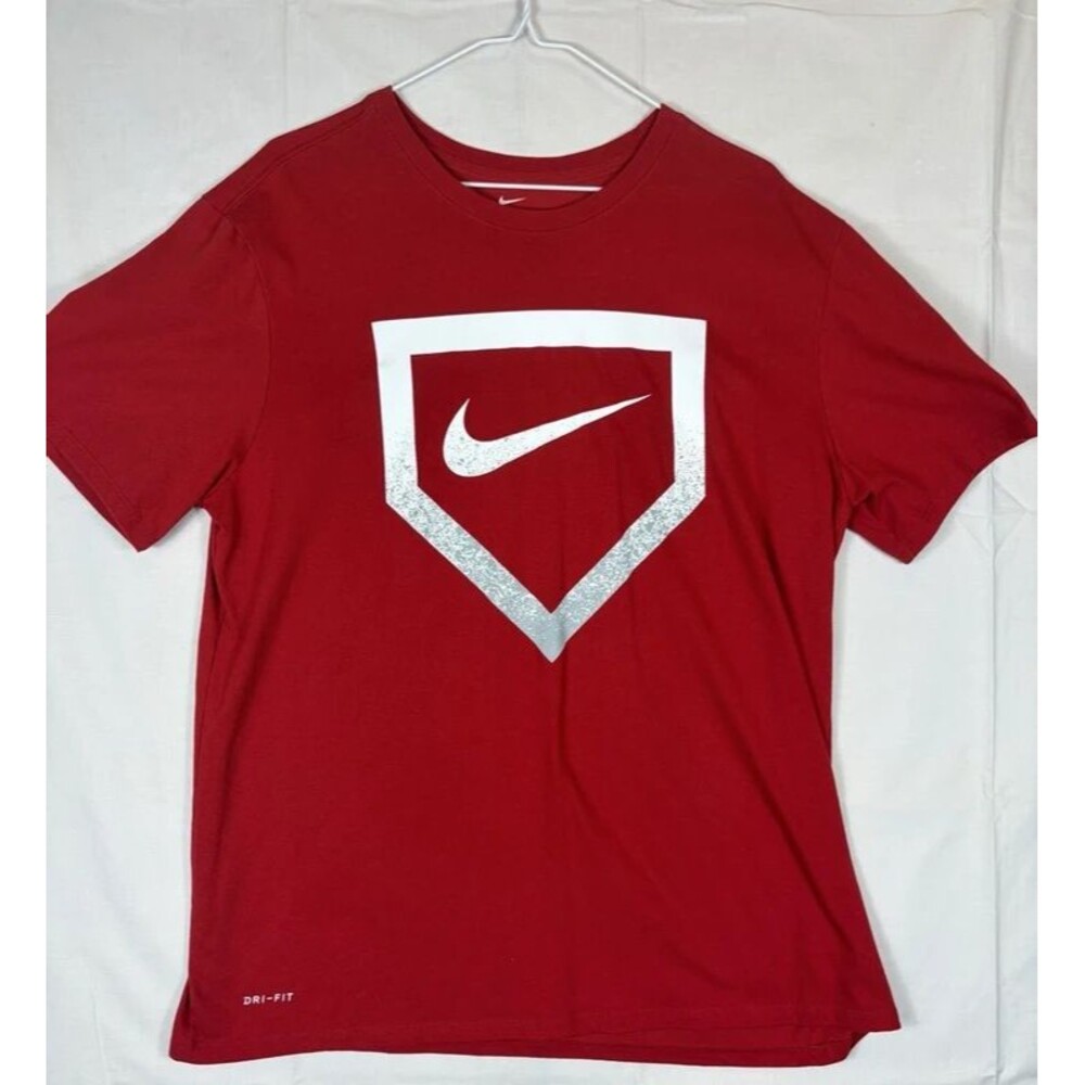 Nike Dri-Fit T-Shirt S/S Home Plate Baseball Logo Red Athletic Fit Men’s XL